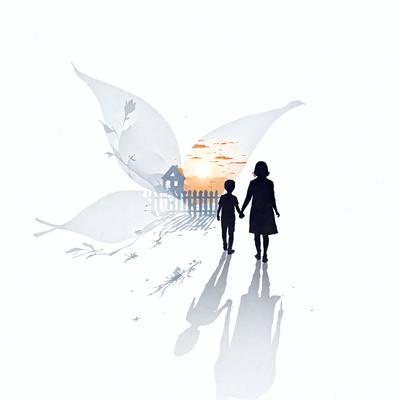 The primary subject of the image is a woman and a child walking together. They are holding hands, creating a sense of connection and companionship. The setting is a fence, which adds a sense of boundary and enclosure to the scene. The visual style is a combination of digital art and illustration, creating a unique and artistic representation of the woman and child. The colors and mood of the image are predominantly warm and inviting, with the sunset in the background adding a touch of serenity and tranquility to the scene.